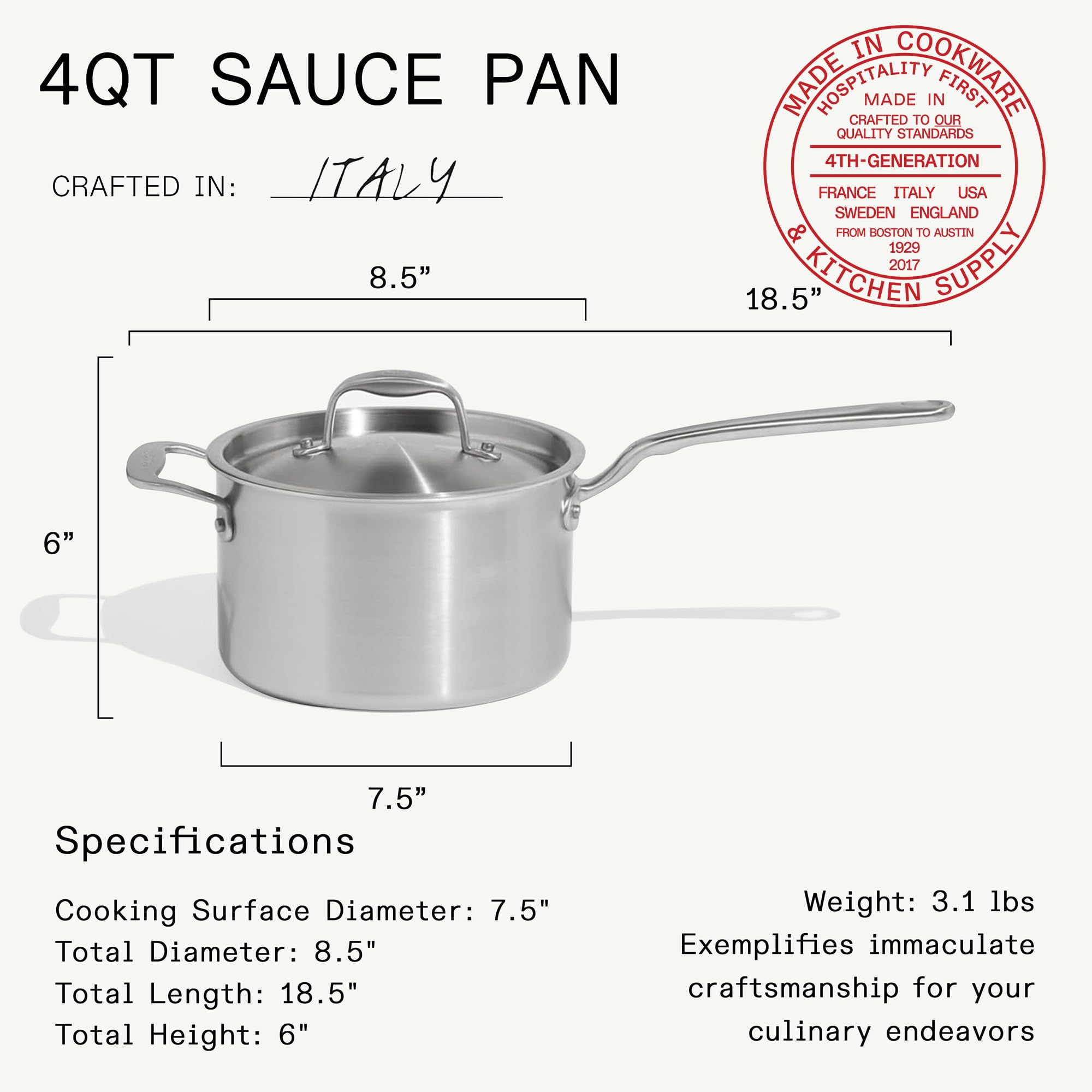 Made In Cookware CeramiClad - Juego de ollas y sartenes antiadherentes de 7 piezas (mango inoxidable) - Revestimiento de acero inoxidable de 5 capas - Utensilios de cocina profesionales - Fabricado en