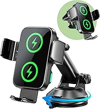 Dual Coil 15W Car Phone Holder (Not Easy to Disconnect) Wireless Car Charger -Auto Clamping- Charging Phone Holders for Your Car Dash Vent Windshield, for Flip S24/S23/S22/S21, iPhone 17/16/15