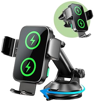 GuMosh Dual Coil 15W Car Phone Holder Not Easy to Disconnect Wireless Car Charger -Auto Clamping- Charging Phone