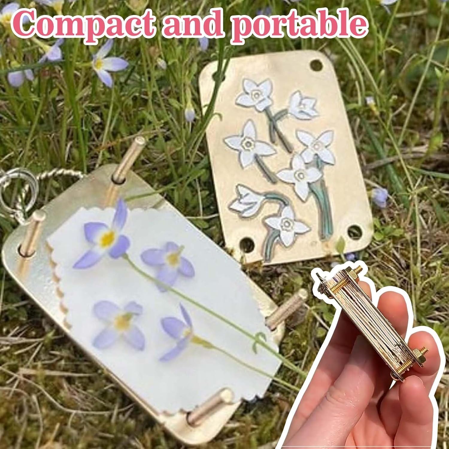 Mini Prensa De Flores Metálica De 35x50 Mm – Kit De Conservación De Plantas Con 10 Papeles Secantes, Portátil Y Ligera, Ideal Para Manualidades Y Arte Botánico
