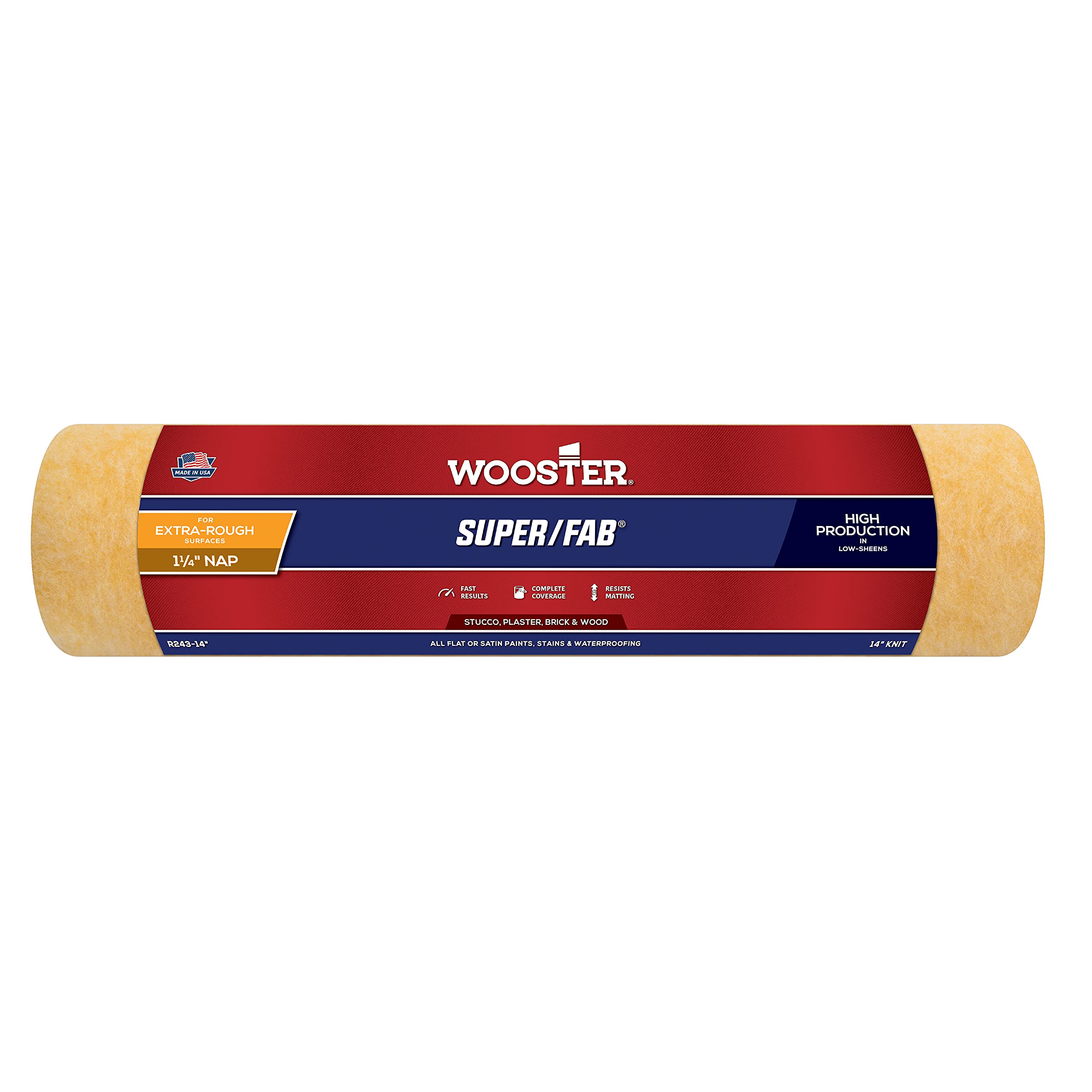 Wooster Brush Golden Yellow R243-14 Super/Fab 1-1/4 Inch Nap Roller Cover, 14-Inch Length