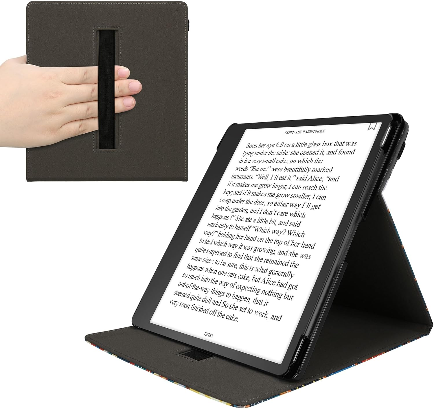kwmobile Cover Compatible with Amazon Kindle Scribe (2022/2024) Case - Stand + Strap - Girl and Books Black/Beige
