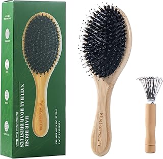 BlueForest Era Hair Brush, Boar & Nylon Bristle Hair Brushes for Women Men Kids, Natural Bamboo oval Paddle Handle Hairbrush for Wet or Dry Hair Adds Shine and Smoothing Massaging Detangling