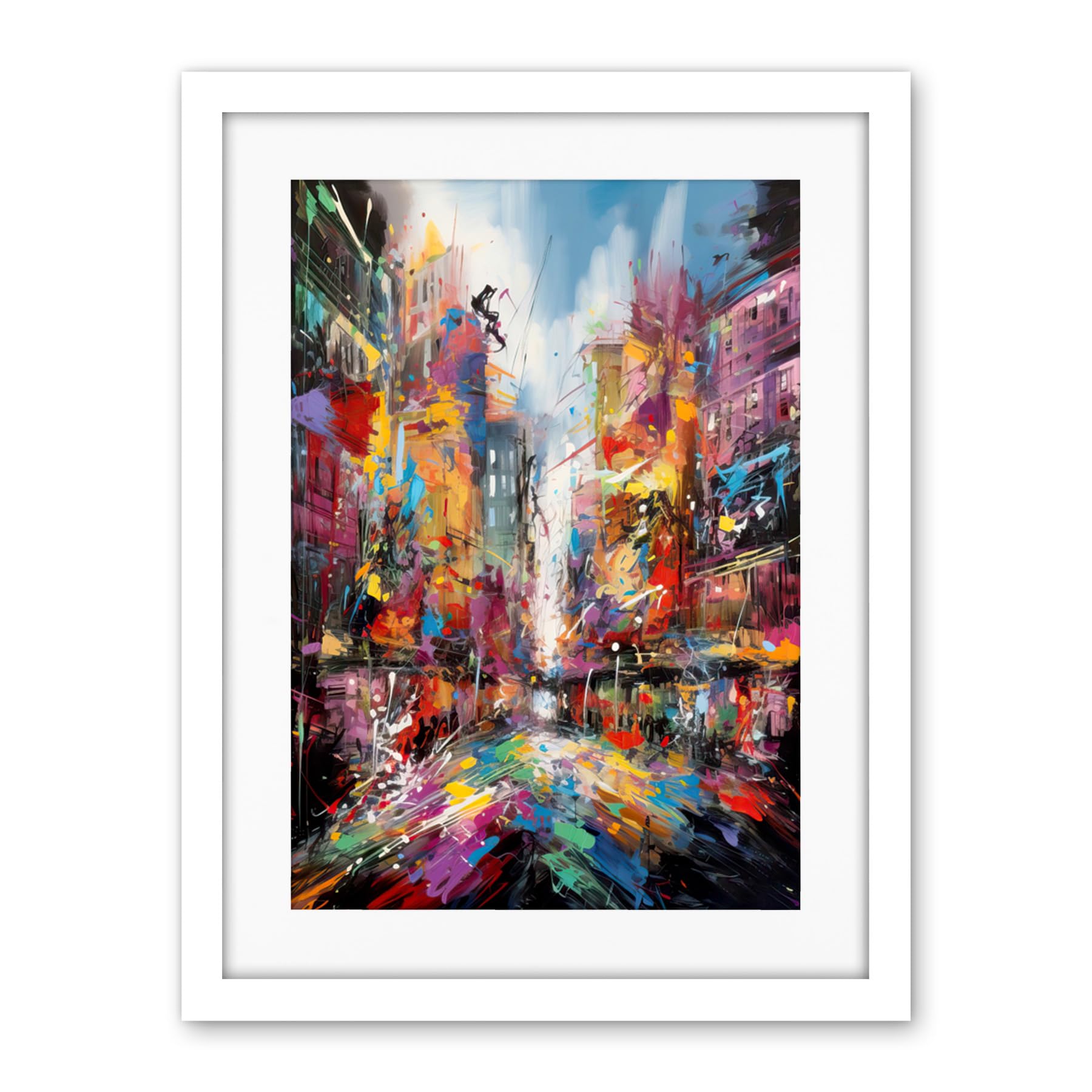Artery8 Abstract City Street Modern Vibrant Cityscape Artwork Framed Wall Art Print 18X24 Inch