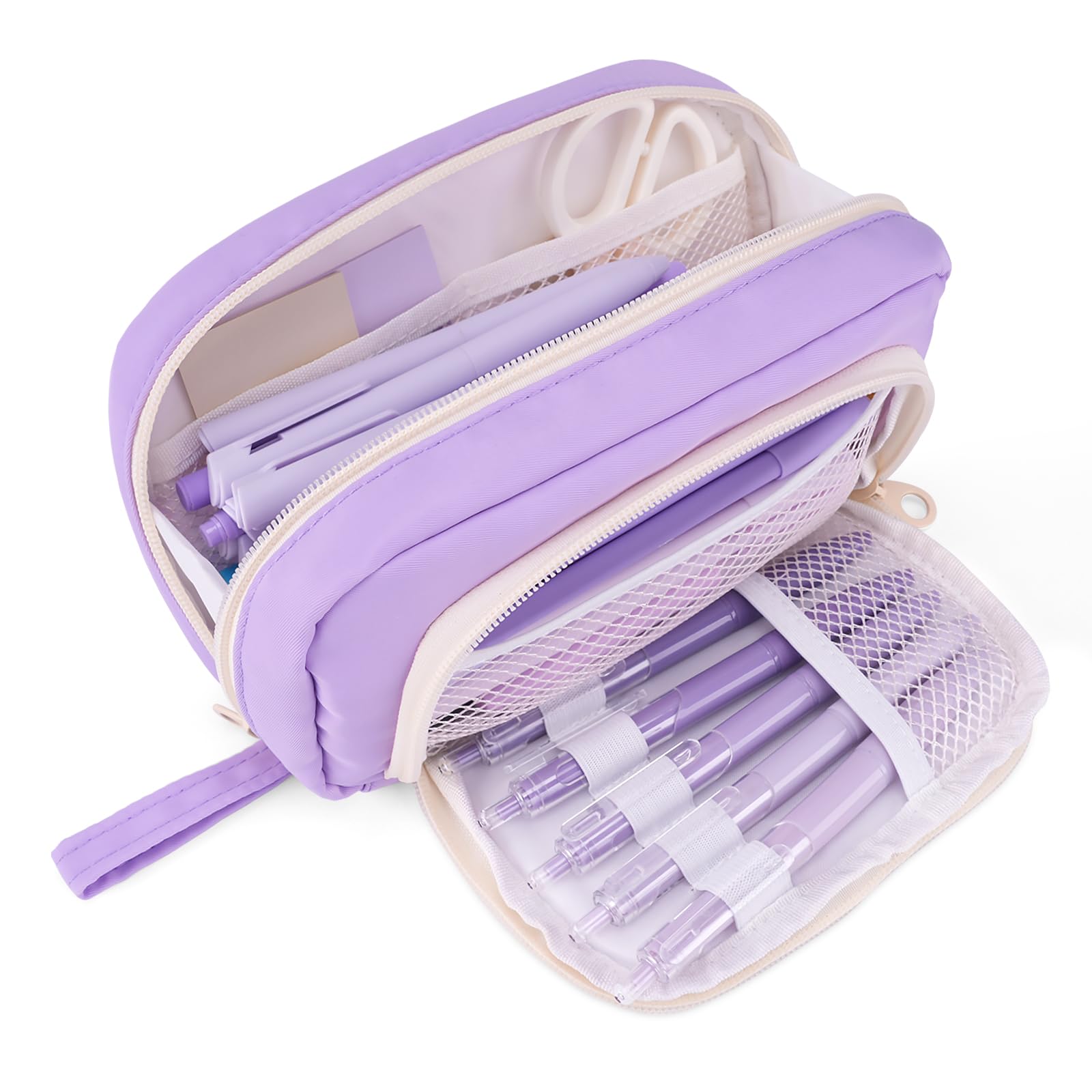 COLOCASTLE Pencil Case Girls Large Capacity Pencil Case 3 Compartments School Pencil Case Boys Pencil Case Teenager Adults for School & Office, Purple, 20 x 12 x 5 cm, pencil case