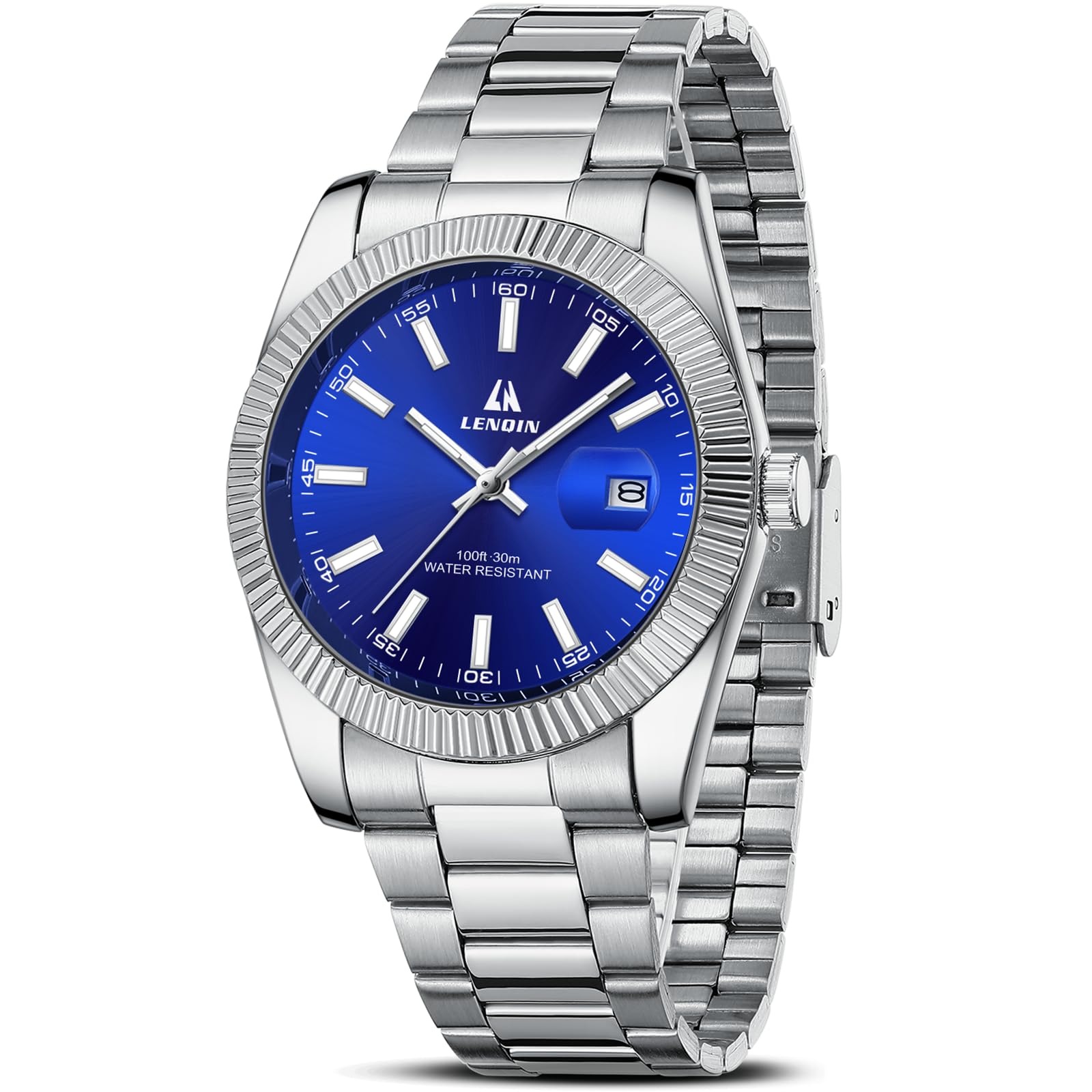 LN LENQIN Uhren Herren Edelstahl Herren Uhr 30m wasserdichte Armbanduhr Analoge Quarz Uhr Mode Freizeit Uhren für Männer