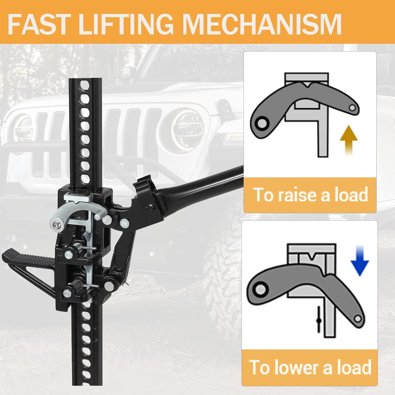 Farm Jack, 60 in Ratcheting Off Road Utility High Lift Jacks, 3 T (6600 LB) Capacity Farm Jack for Tractor Truck Car Jeep, Black (60 in)