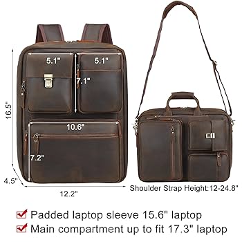 Tiding Genuine Leather Briefcase Laptop Shoulder & Messenger Bag Pack