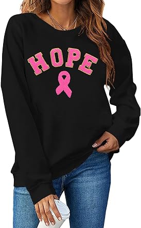 VILOVE Breast Cancer Awareness Sweatshirt: Pink Ribbon Pullover Hoodie for Women, Cancer Fighter Long Sleeve Tops