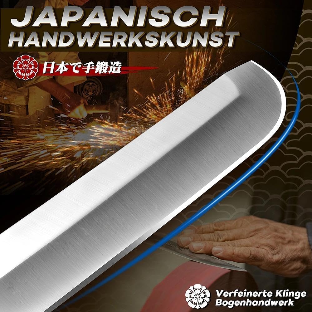 Japaknives Outdoor Messer Survival Tanto Messer Japan D2 Stahl Machete Scharf Echt 5mm Dick Feststehende Klinge mit Phoenix Gravierte Scheide Campingmesser Sammlung Geschenk für Männer