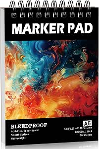 60 Sheets Marker Paper Pad, 5.8 × 8.3 in, 200gsm Alcohol Marker Paper