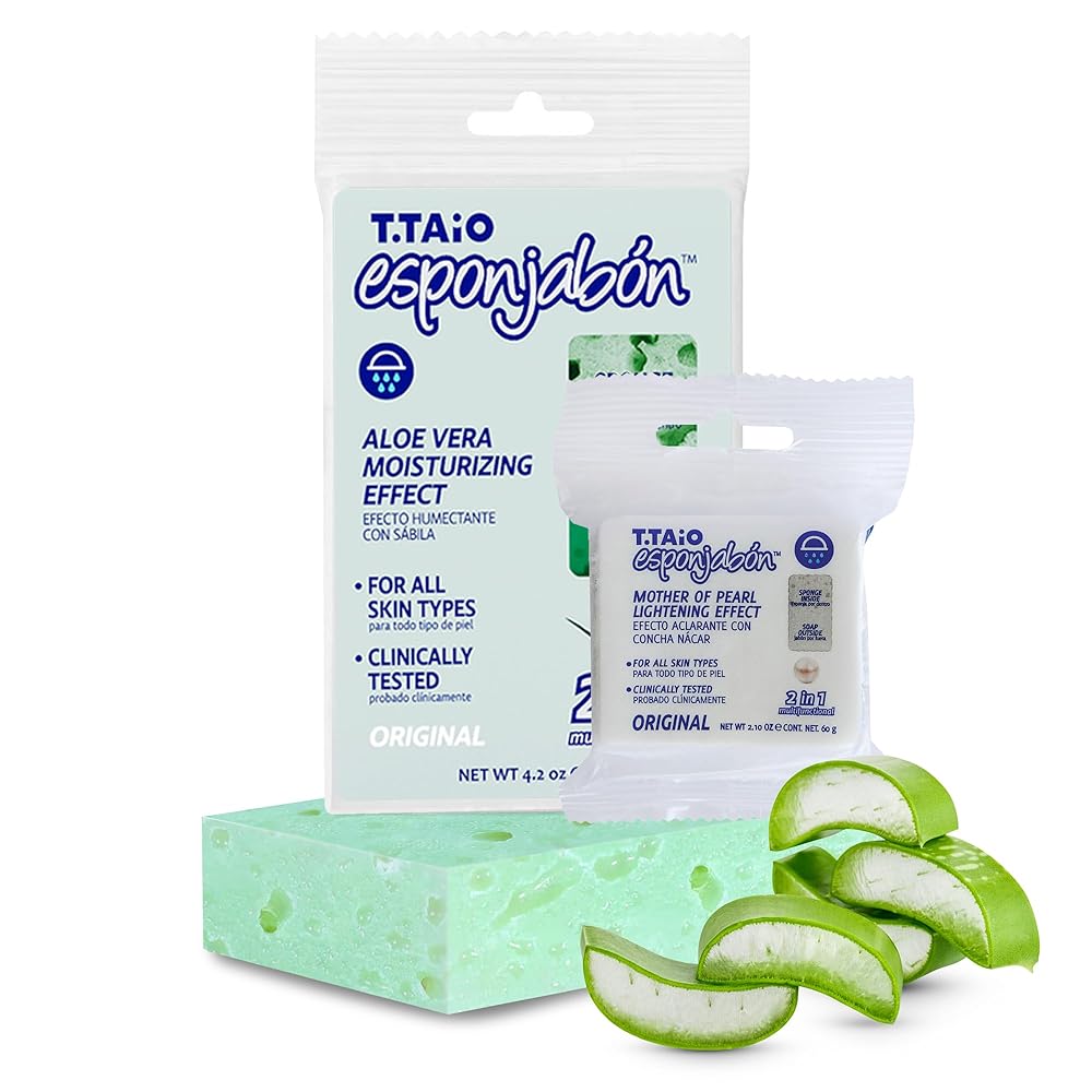 T. Taio Mother of Pearl Esponjabon Soap Sponge - Gentle Shower Scrubber - Cleaning Bath Wash Scrub - Dirt & Oil Removal - Massage & Lather Foot, Elbow, & Face Bathroom Accessories Fresh Nacre Scent