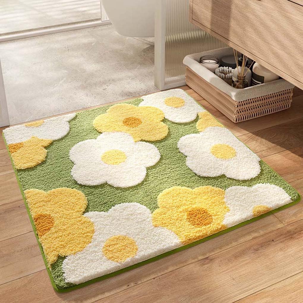 Foxace ラグマット ふわふわ 正方形 60x60cm 花柄 バスマット 吸水 速乾 滑り止め 玄関マット 丸洗い 足ふきマット