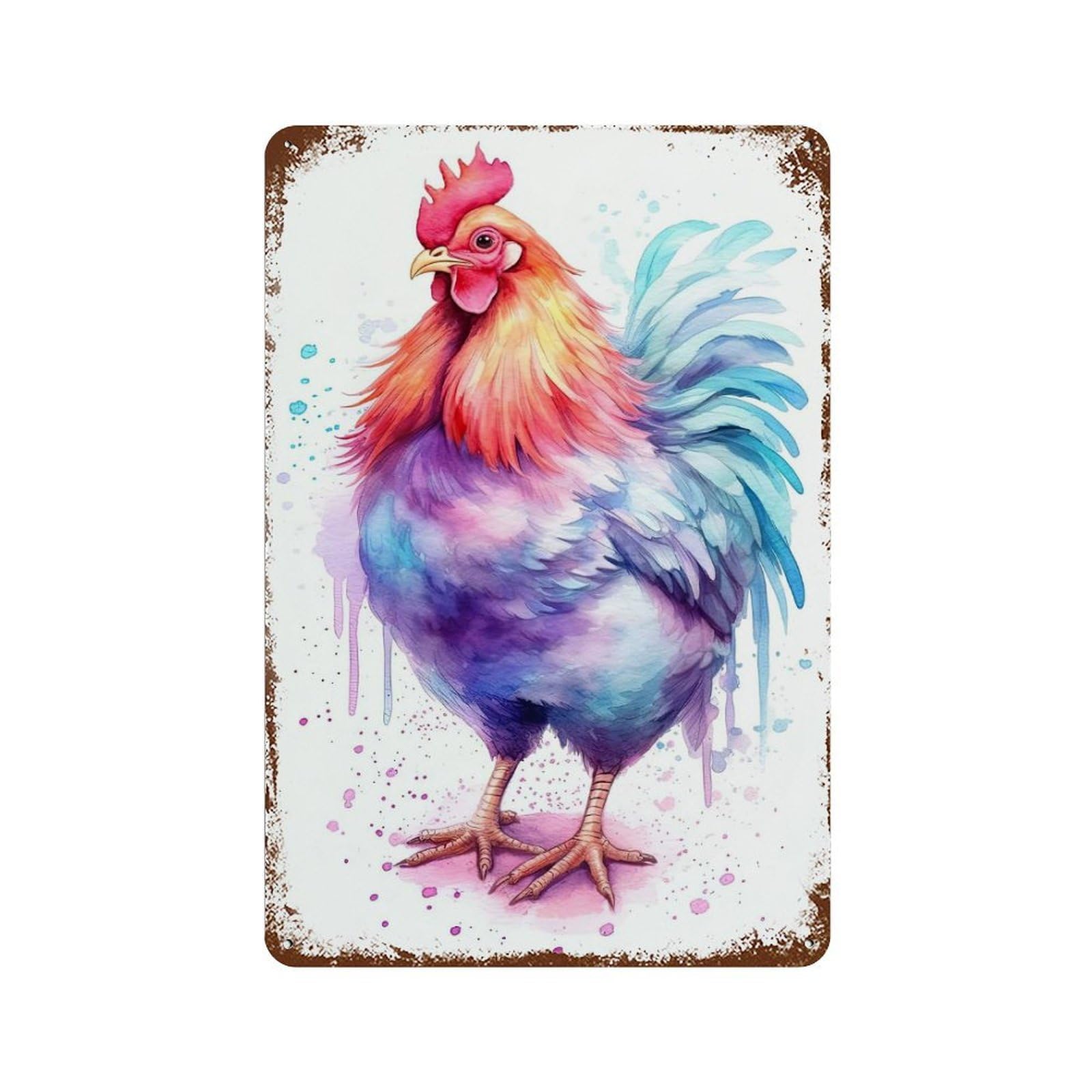 Decorative Tin Sign with Watercolor Chicken Art Design 11.8"x7.9", for Farmhouse, Kitchen And Entryway Decor, Decorative Metal Wall Art
