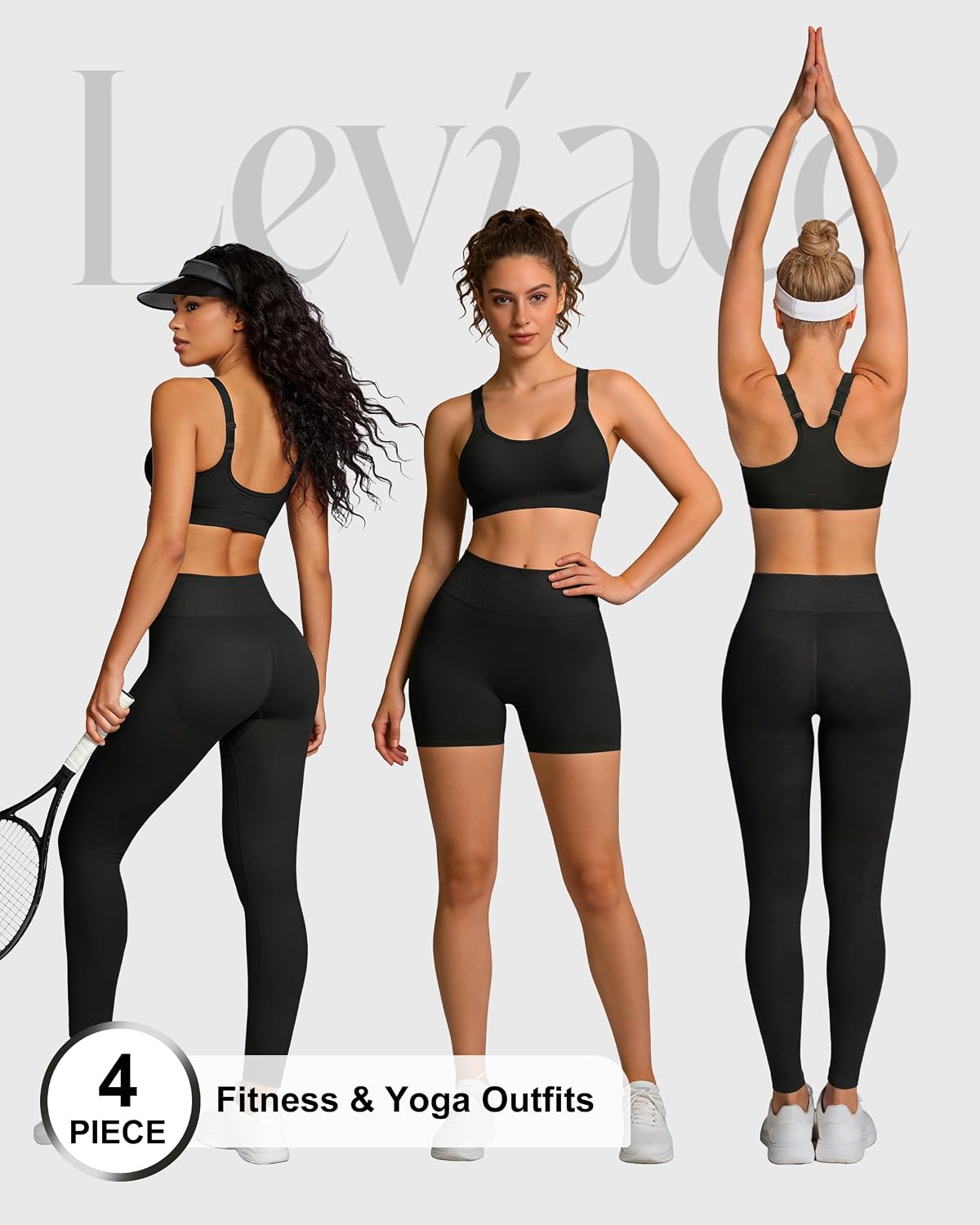 4-Piece Workout Sets for Women - with Butt Lifting Shorts & Leggings, 2 Ribbed Sports Bras, for Athletic Set