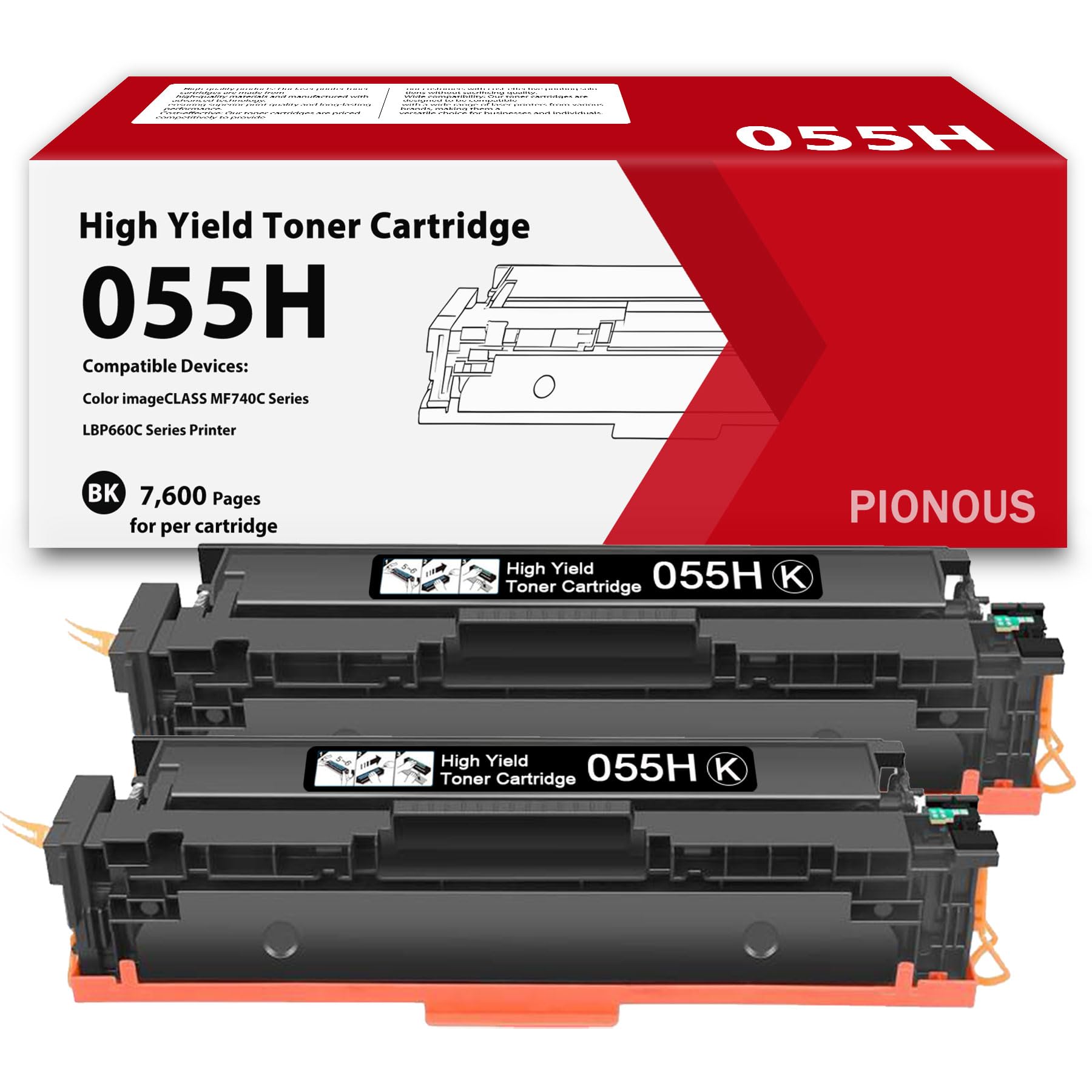 055H Black Toner Cartridge High Yield Replacement for Canon 055 CRG055H | Compatible with imageCLASS MF743Cdw, MF741Cdw, LBP664Cdw, MF745Cdw, MF746Cdw Printer, 2-Pack