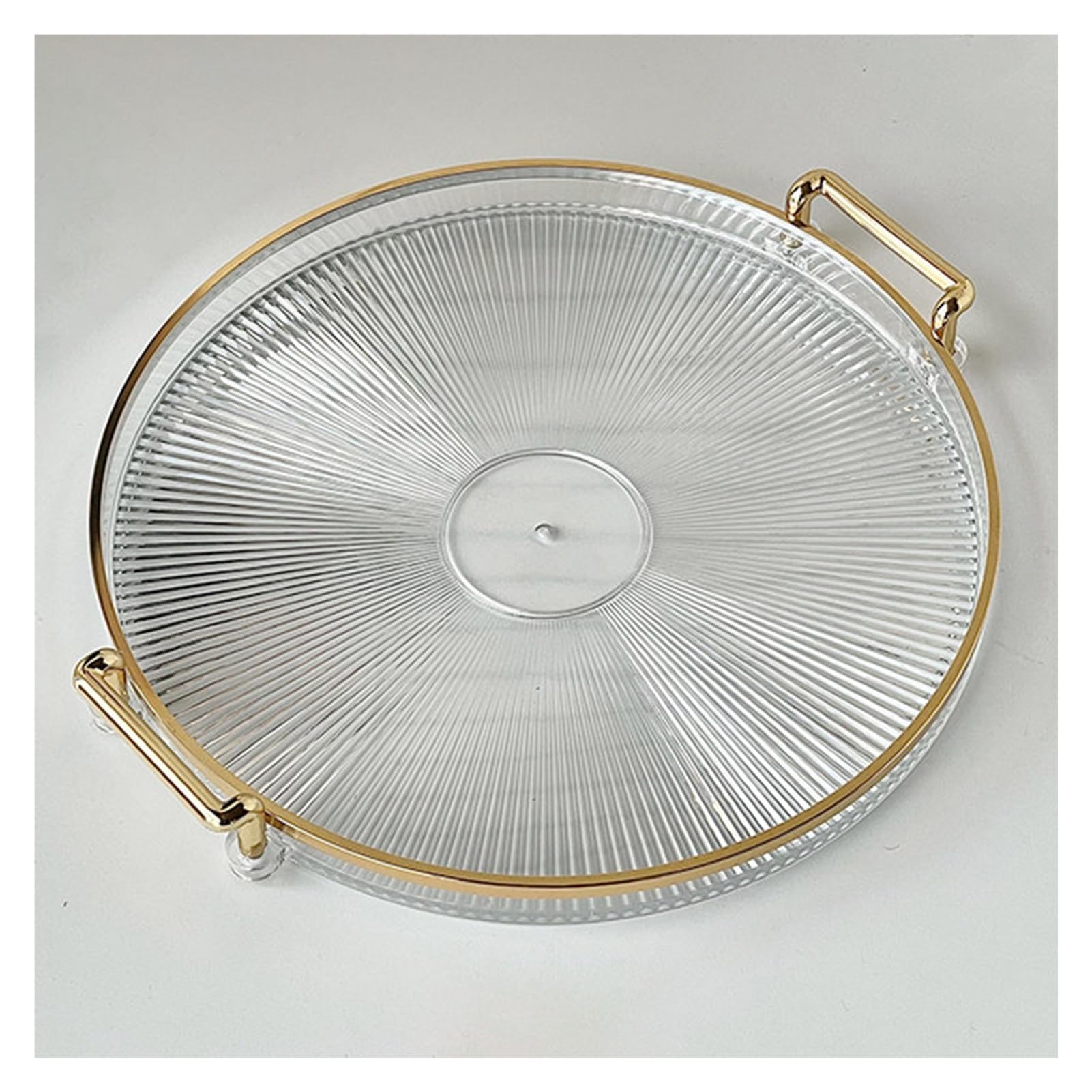 Plastic Tray,Round Fruit,Living Room Decorative Item,Gold-plated Handle,Suitable for Storing Teacups and Cosmetics(Color1)