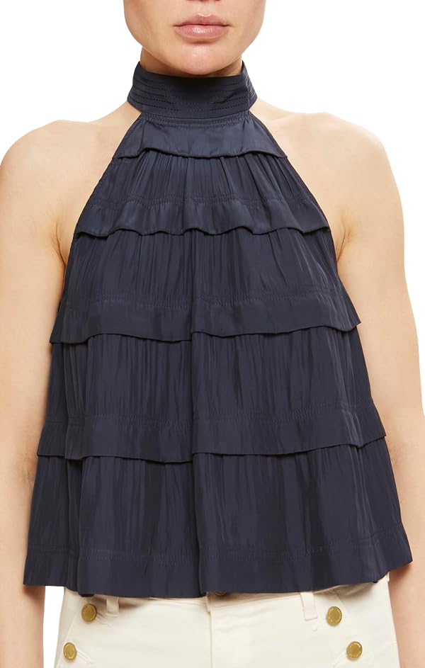 Ramy Brook Women's Sherry Mock Neck Ruffle Blouse, Navy, XS by Ramy Brook - Used condition - US$100.21