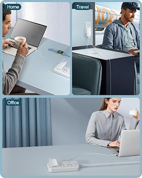 Flat USB Wall Charger, GaN Charger 3 Ports with 2Type-C and 1USB-A Ports, Ultra-Slim Fast Wall Plug for MacBook Pro/Air, Pixelbook, iPad Pro, iPhone 17/16/15/14 White