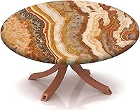 Vista 21 de Mantel con patrón de mármol, borde elástico, adecuado para catering y cocina, se puede limpiar para mesa redonda de comedor, para mesas redondas