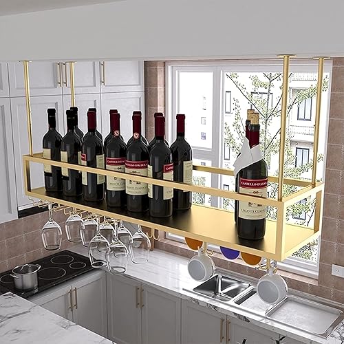 Miniatura 4 de Estante colgante para copas de vino, estante ajustable para botellas de vino, estantes flotantes de vidrio con soporte de almacenamiento para copas