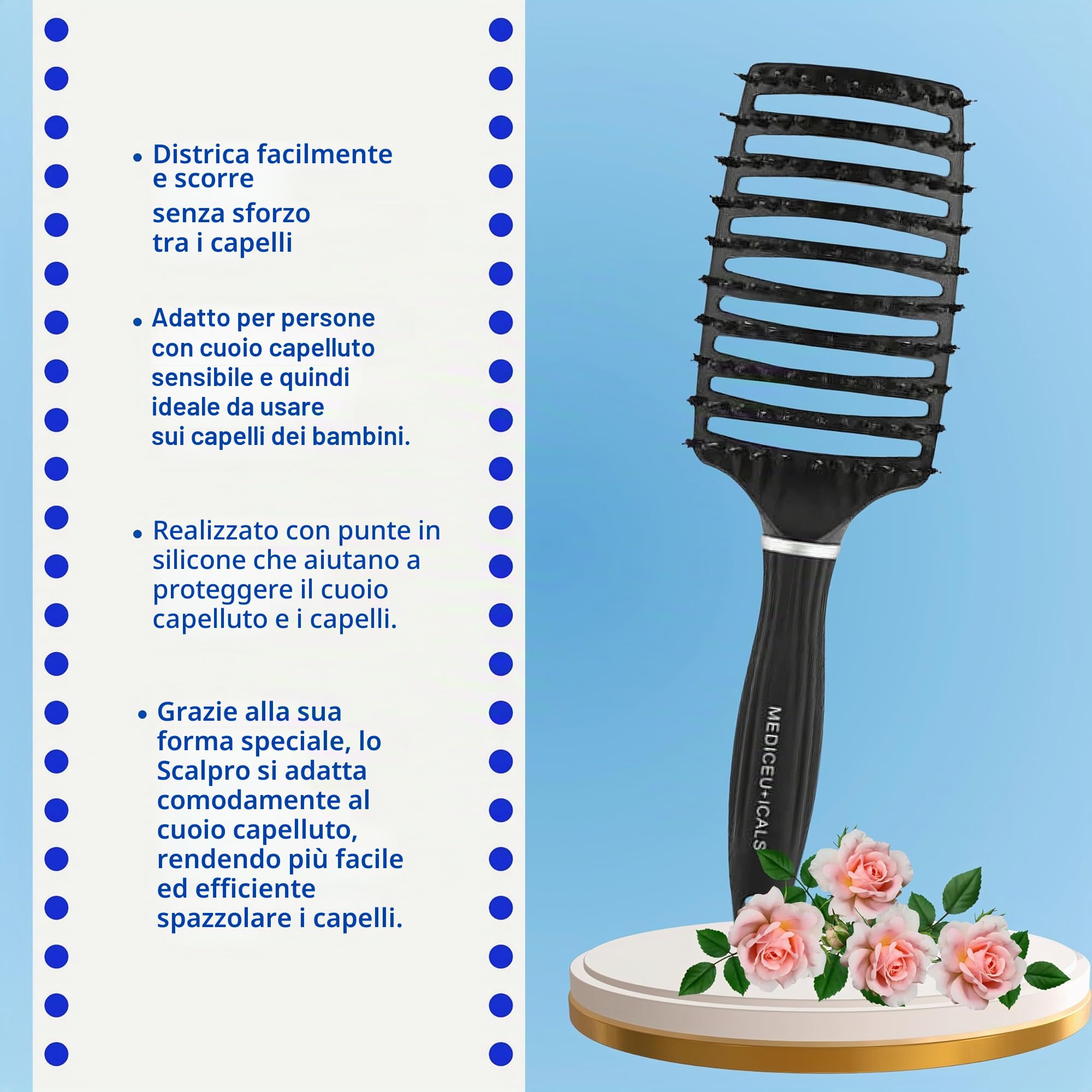 Mediceuticals - Spazzola Professionale Scalpro per Tutti i Tipi di Capelli, Nero