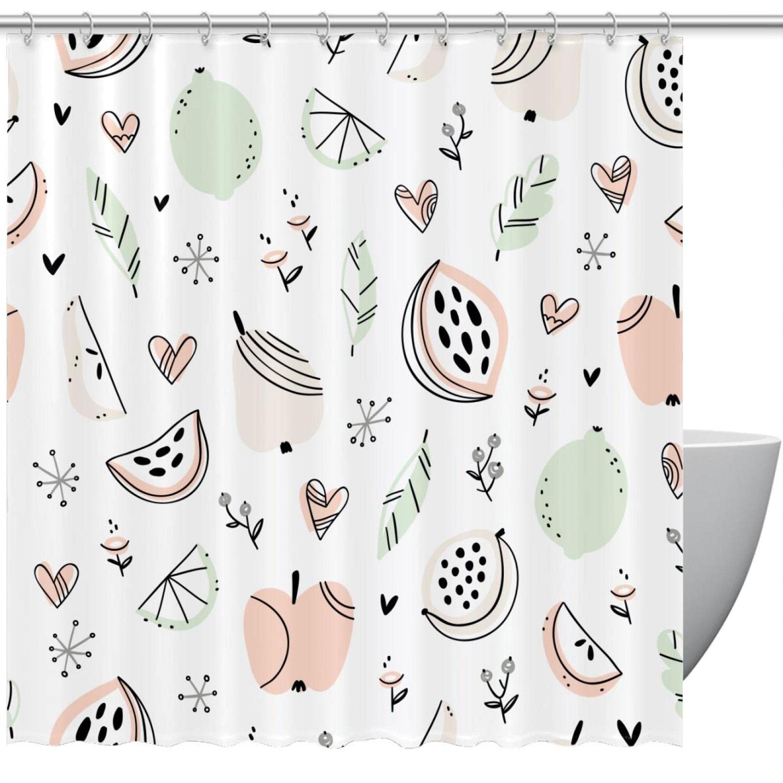 Rideau de douche fruits pour salle de bain familiale fraîche et colorée 60 x 72