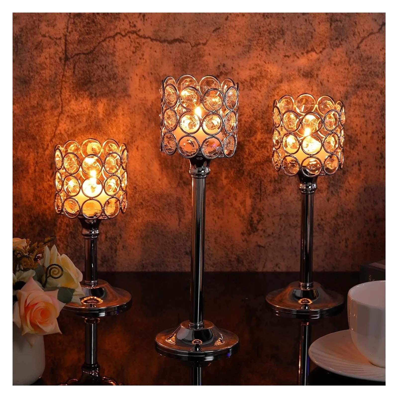 Kerzenständer 12-teiliges Kristall-Kerzenhalter-Set, 3 Größen, hohe Kristall-Kerzenständer, Säulenkandelaberständer for Tischdekoration