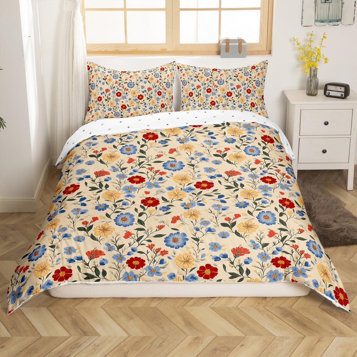 Erosebridal Kawaii Sheep Duvet Cover Toddler Size, Kids Cartoon Cactus Microfiber Bedding Sets No Comforter for Kids Boys Girls, Cute Animals Print Bed Cover for Bedroom, Green Blue Hills Bedroom Set