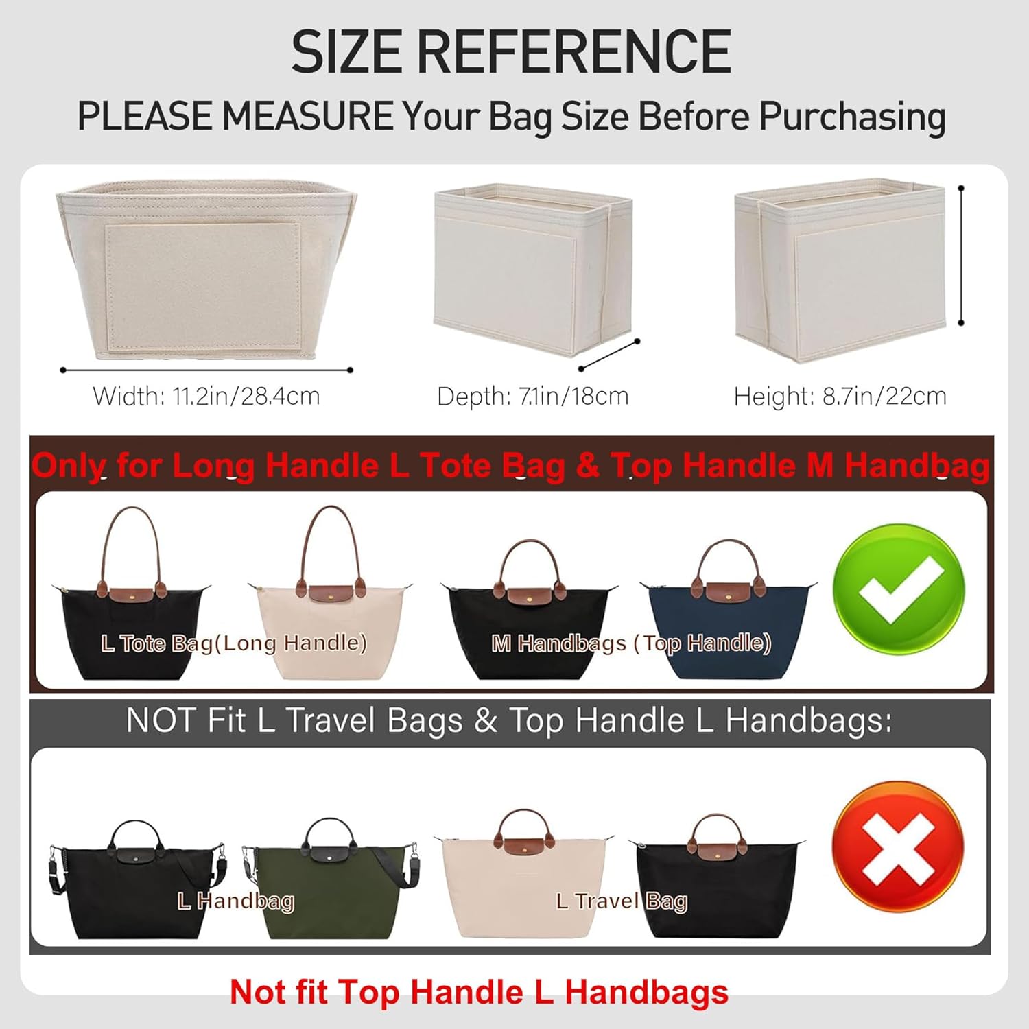 Felt Purse Organizer Insert for Longchamp Le Pliage L Tote Bag & M Handbag, Zipper Long Champ Bag Organizer Insert with Cup Holder, Women Bags Divider Shaper with 8 Compartments (Beige,L) - Image 2