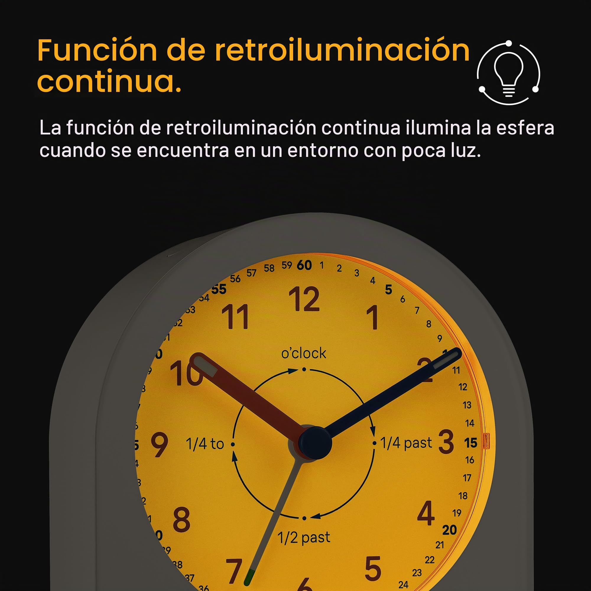 Braun Reloj Despertador de Aprendizaje analógico retroiluminación Continua y de suspensión, manecillas silenciosas, Esfera fácil de Leer, Alarma Sonora in Crescendo en Blanco, Modelo BC22TW.