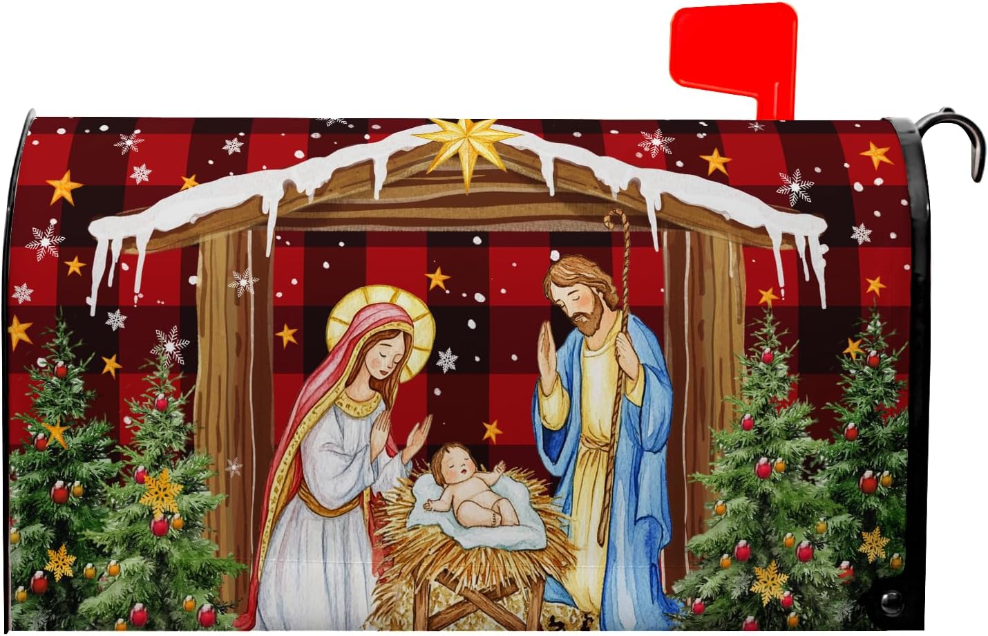 Christmas Nativity Christian Mailbox Covers Magnetic Xmas Jesus Mailbox Cover Standard Size 21 x 18 Inch Merry Christmas Red Holiday Mail Box Wraps for Farmhouse Garden Yard Decor