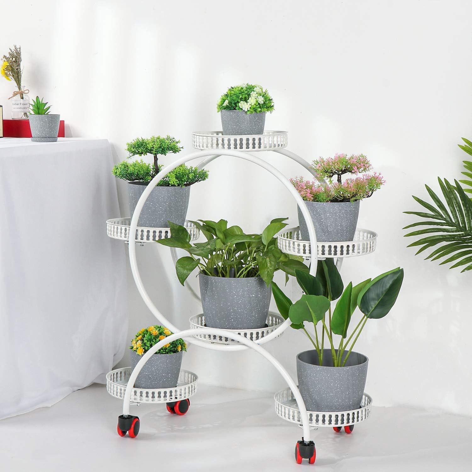 EBBCOWRY 7 Pack Flower Pots with Saucers, 3.5/4.5/5.5/6/6.5/7 /7.5in Plant Pot,Plastic Planters,Pots for Plants Indoor with Drainage Hole,Plant Nursery Pots Indoor Planter Succulents,Cactus(Gray)