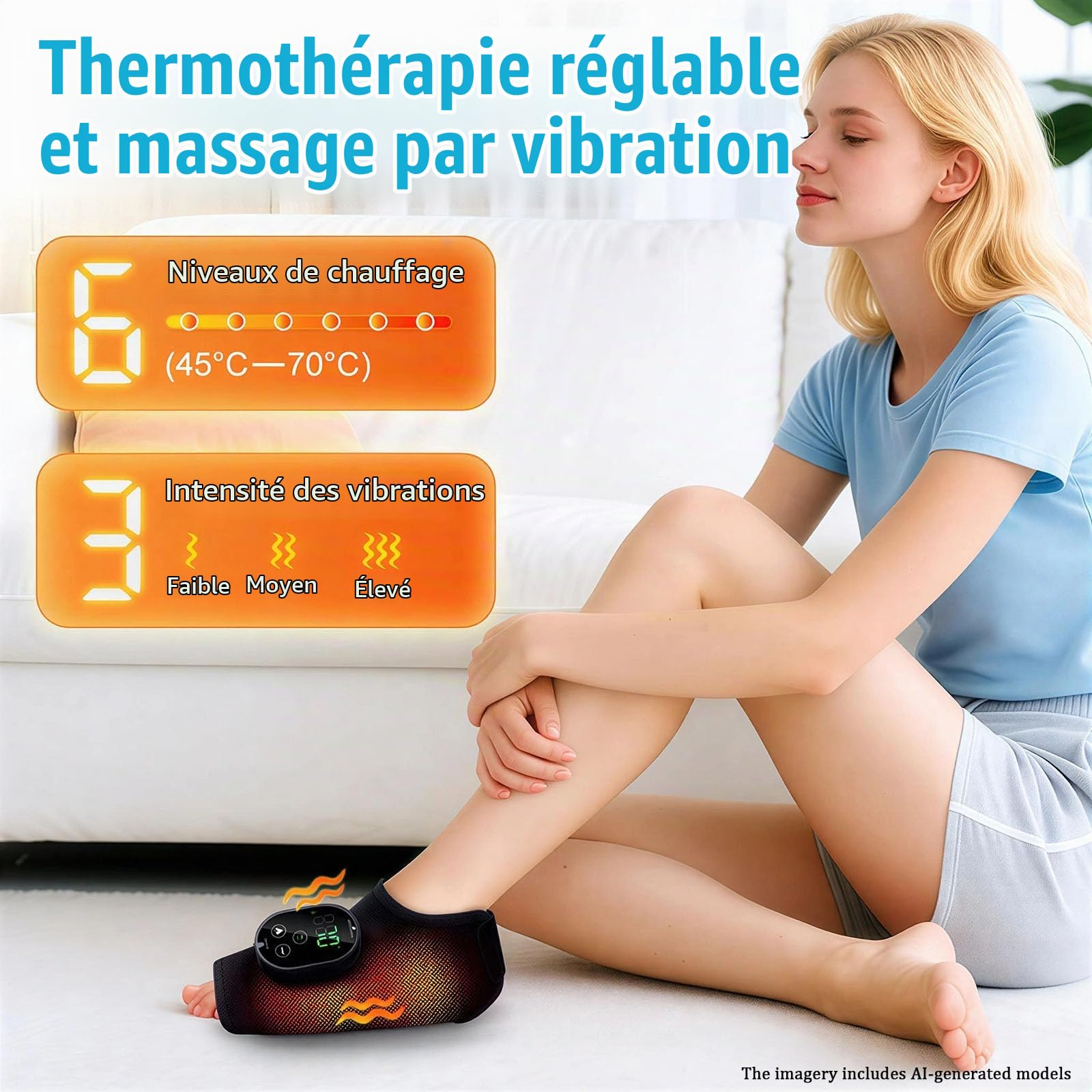 Massageur pour pieds, 6 niveaux de chaleur et 3 modes de vibration
