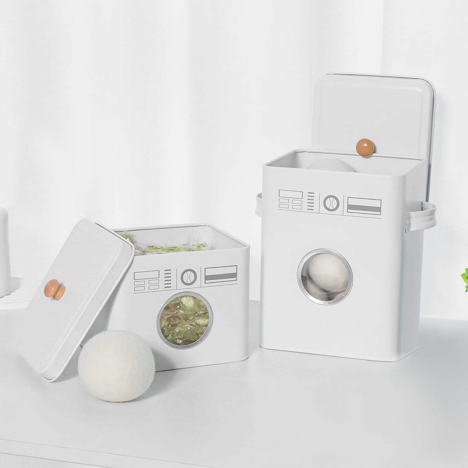 2-Pack Laundry Containers with Lid for Organizing | Laundry Room Essentials Storage Solution | Compact & Easy Access for Laundry Accessories | 9″ x 7″ x 6″ & 5.5″ x 7″ x 6″