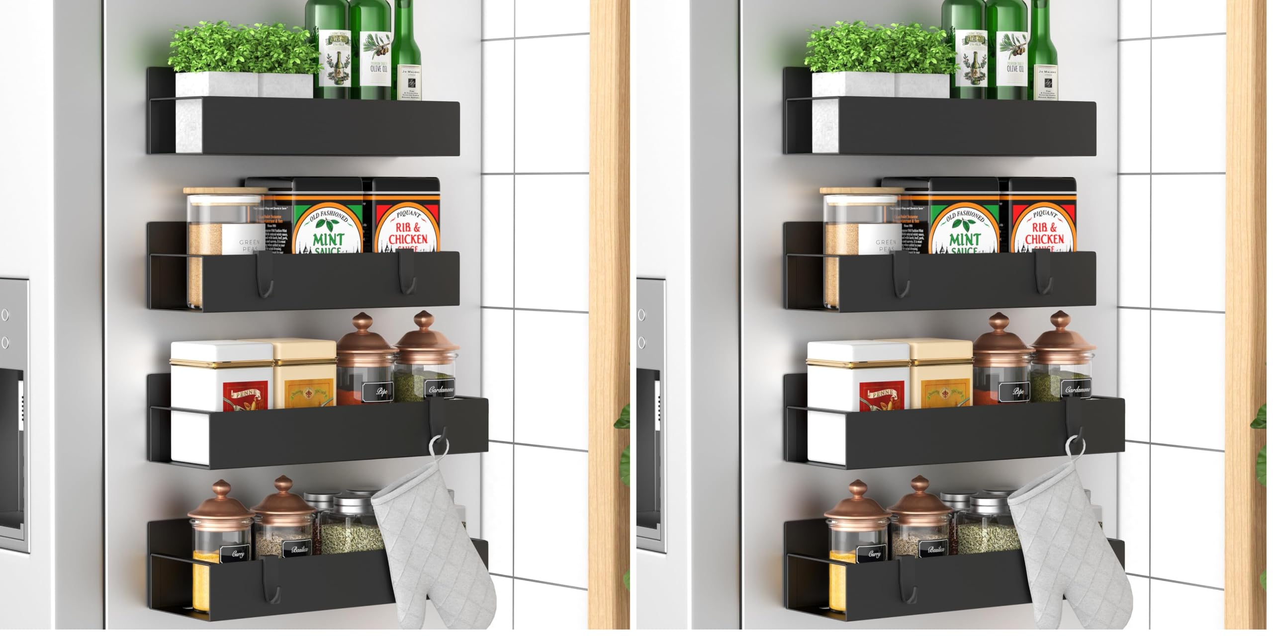 HuggieGems Metal 8 Pack Magnetic Spice Storage Rack Organizer for Refrigerator and Oven, Black Fridge Organizers and Storage, Metal