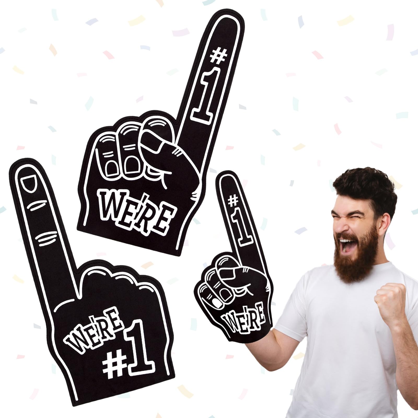 2Pcs Giant Foam Finger, Jumbo Foam Hand Sports Fan Games Cheering Props, Ideal Photo Props Party Supplies (Black)