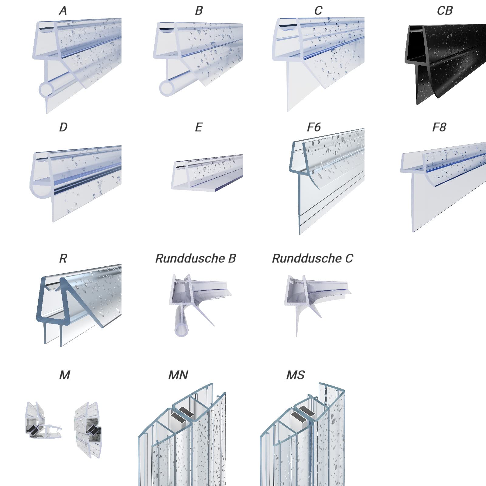WITEN&NOCK Duschdichtung 2 x 200cm Für Duschtüren Duschkabinen Badewannenaufsätze Duschdichtungen Ersatzdichtung für 5mm/ 6mm Glasdicke Wasserabweiser Schwallschutz Spritzschutz