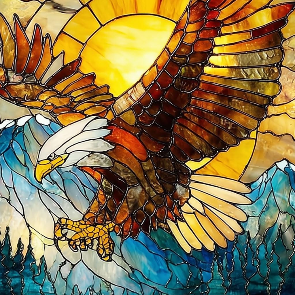 Vivid Eagle Mountain Tiffany Decor Stained Glass Suncatcher Mosaic Effect Window Car Hanging Christmas Ornament Indoor Outdoor Decor Garden Sun Catcher Panel for Eagle Lover for Women Mom Grandma