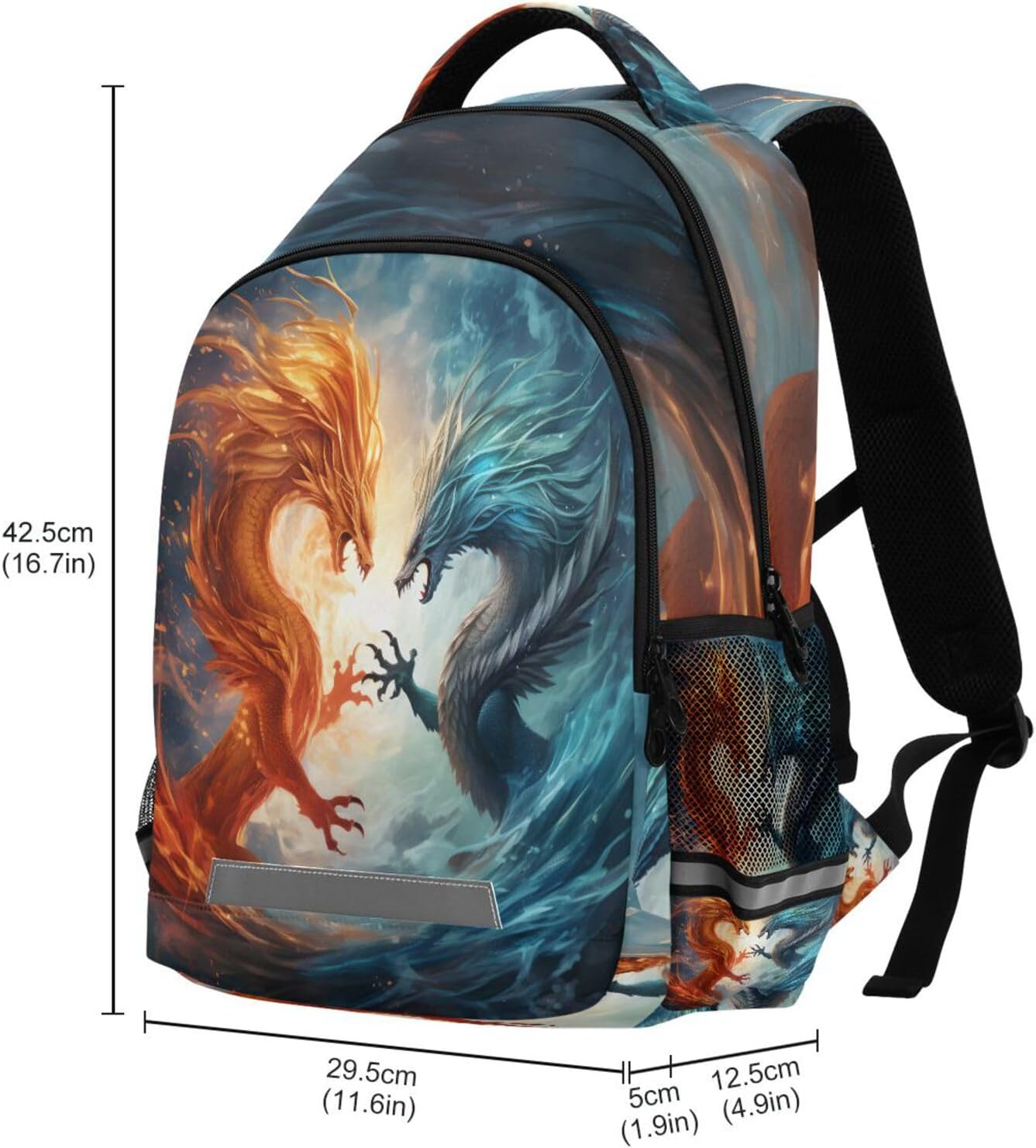 Fire Red and Water Blue Dragon Backpacks Travel Laptop Daypack School Book Bag for Men Women Teens Kids