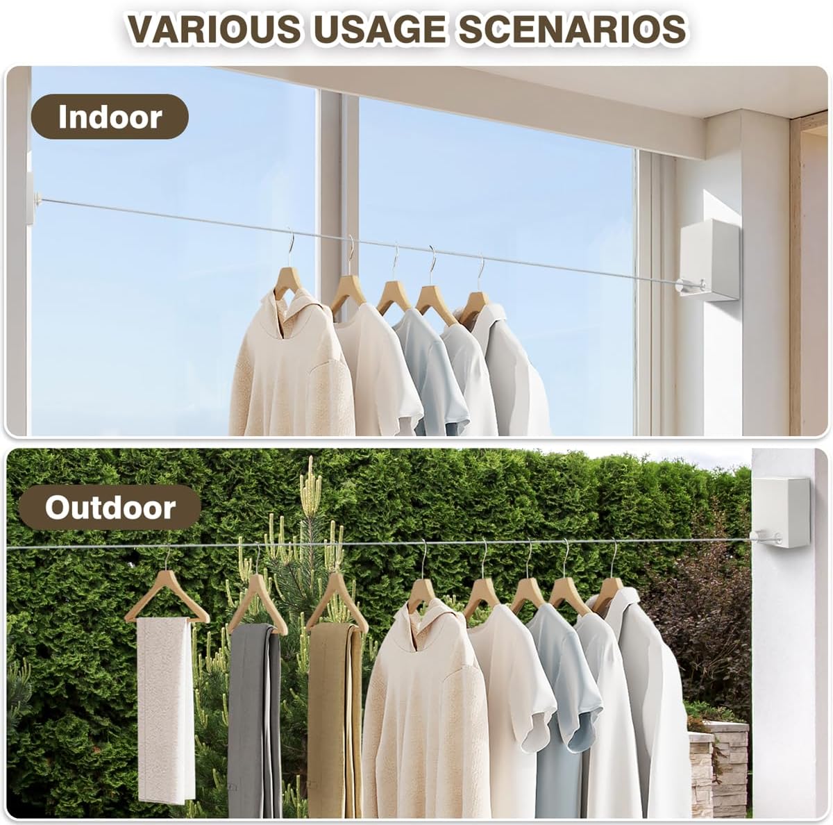 Retractable Clothesline, Clothes Line Retracting Indoor, Retractable Clothesline Indoor, Laundry Line Retractable, Not Sagging, Suitable for Balconies, Courtyards, Laundry Rooms