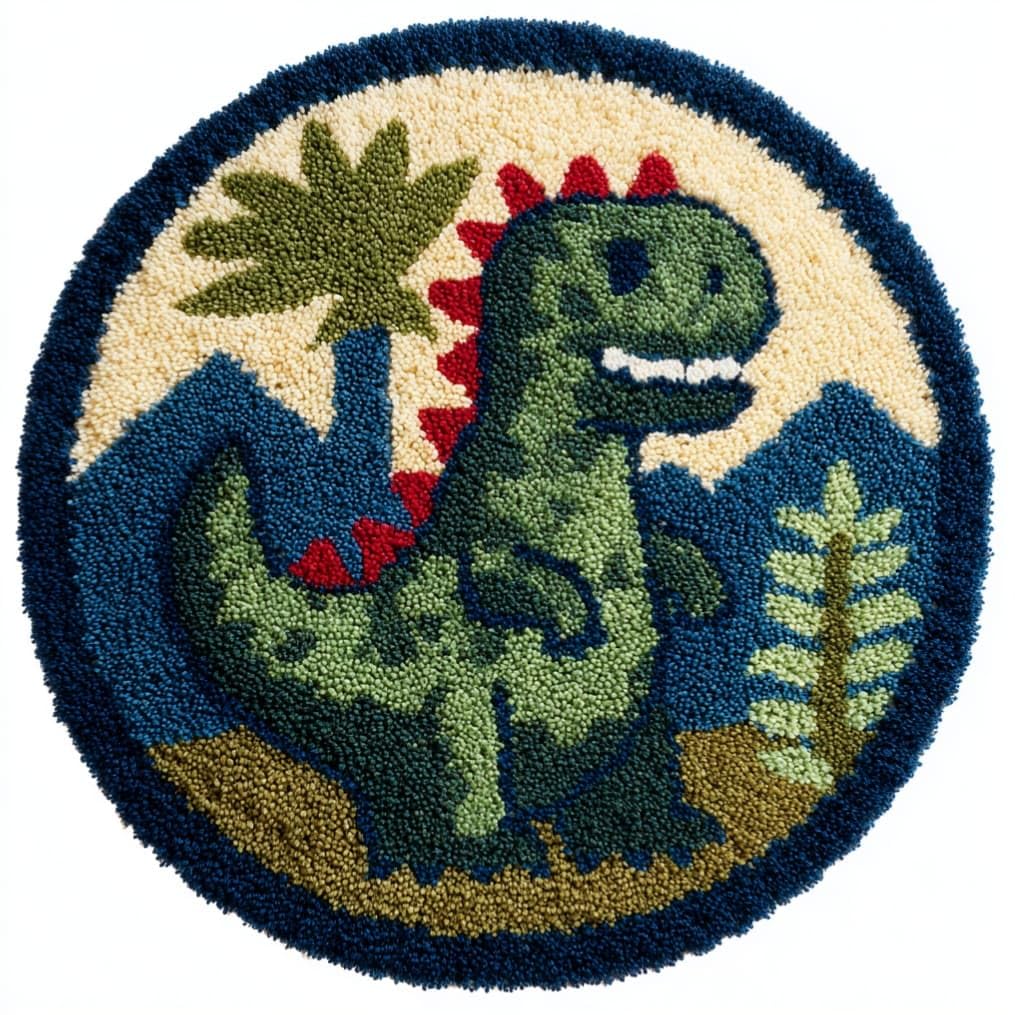 kitphoenix DIY Latch Hook Rug Kits Dinosaur Easy for Beginners Round Carpet Crochet Yarn Craft Large Rug Hook and Latch Tapestry for Home Decor 50X50Cm