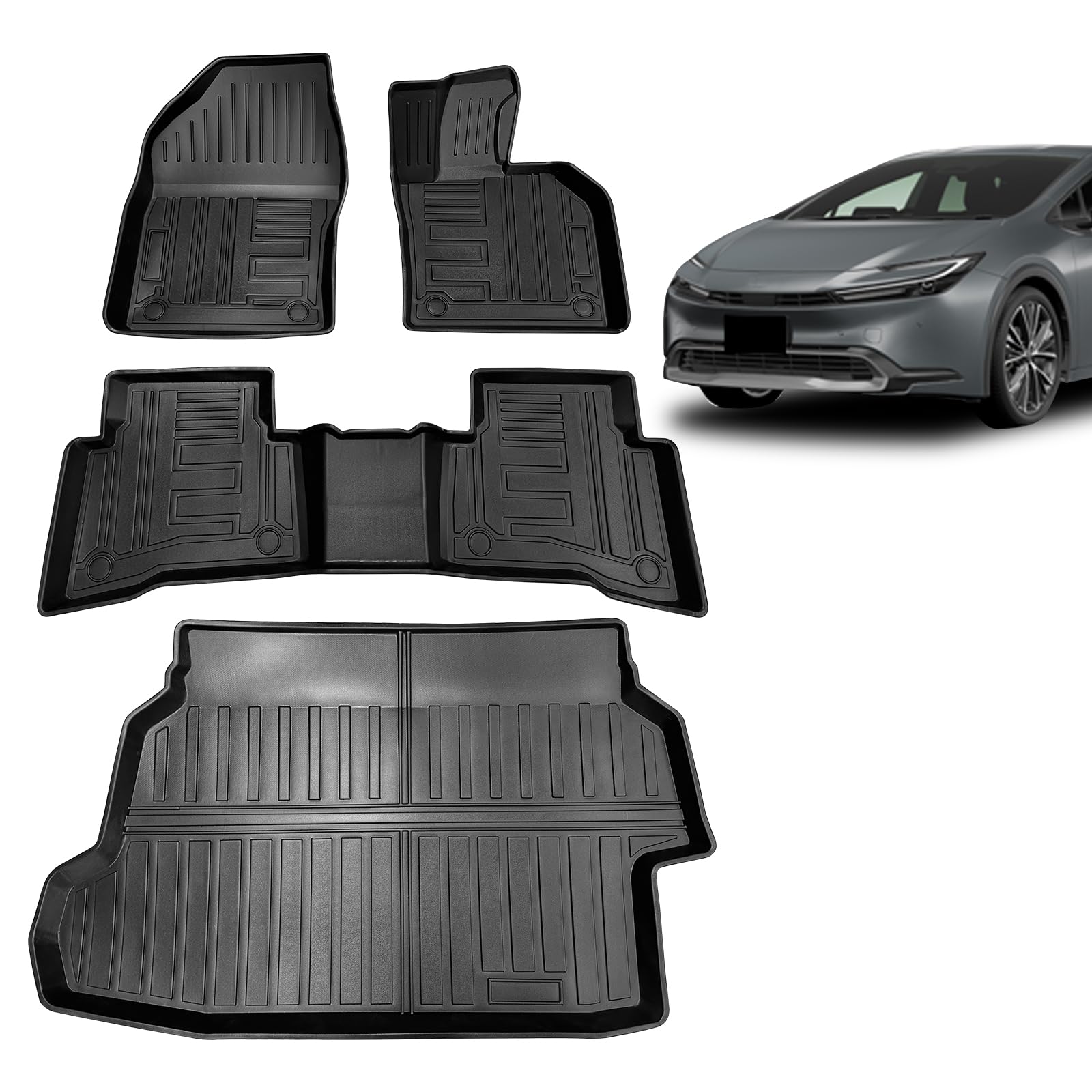 フロアマット+ラゲッジマット 対応トヨタ 新型 60プリウス PRIUS 60系 5代目 3Dプリウス 60系アクセサリー2023年1月〜現行TPE材質 防水仕様 耐汚れ 耐磨耗性 滑り防止 取付簡単 カー用(ZVW6#/MXWH6#)