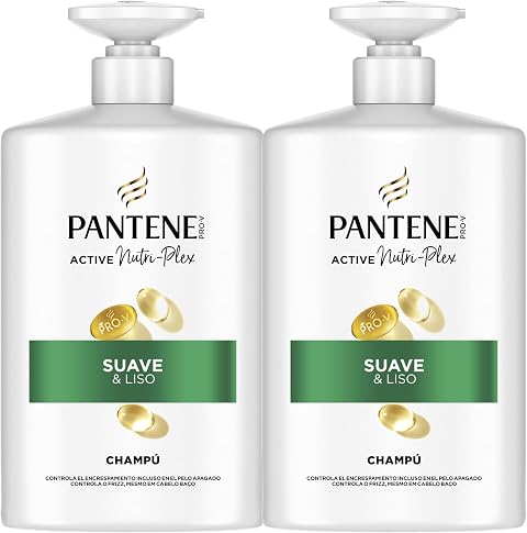 Pantene Pro-V Suave y Liso Champú Sin Siliconas para Pelo Encrespado, 2x1L
