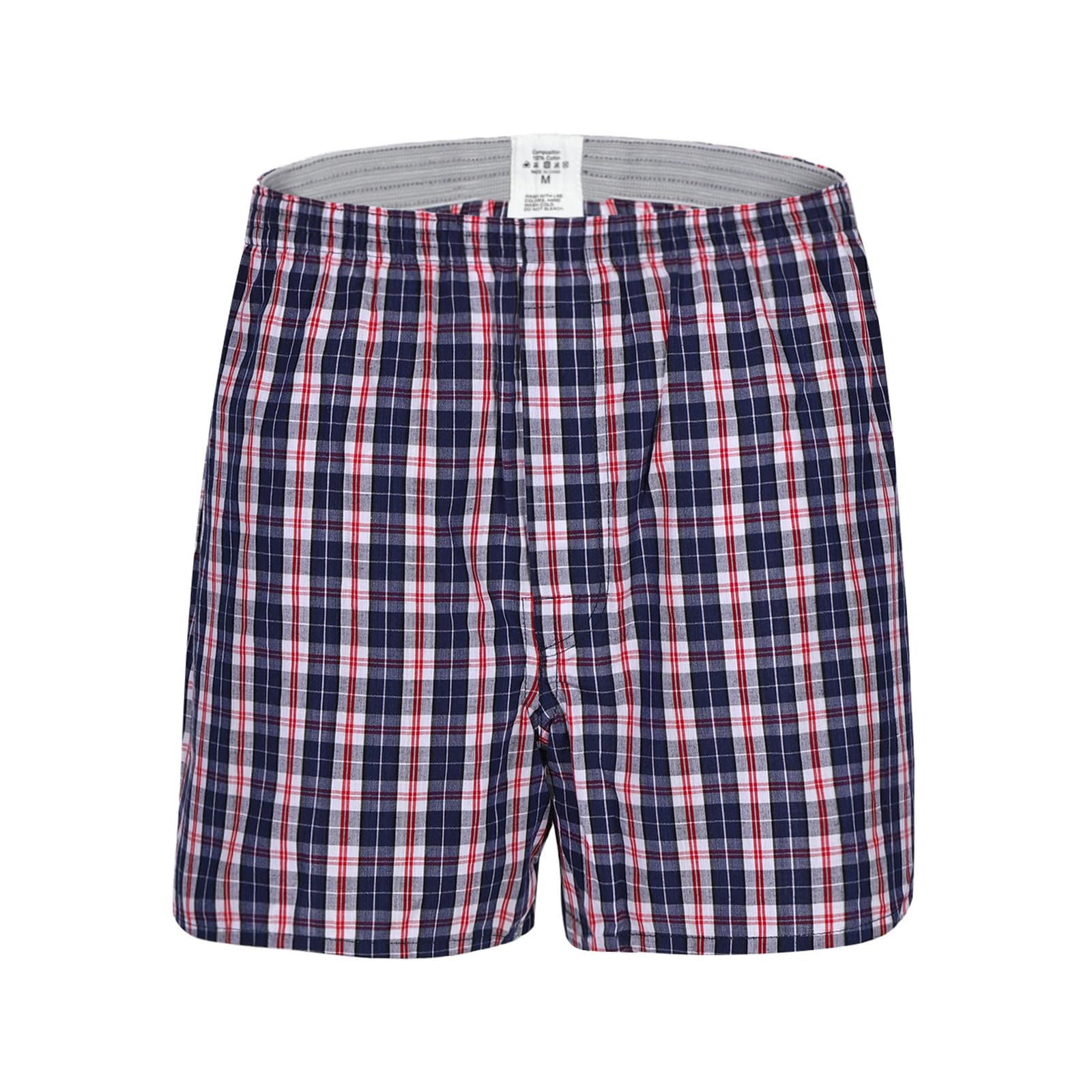 CINVIK Mens Boxers Premium 100% Cotton Soft Loose Pajama Plaid Sleep Shorts Male Short Leg Funny Boxers Small Medium Large