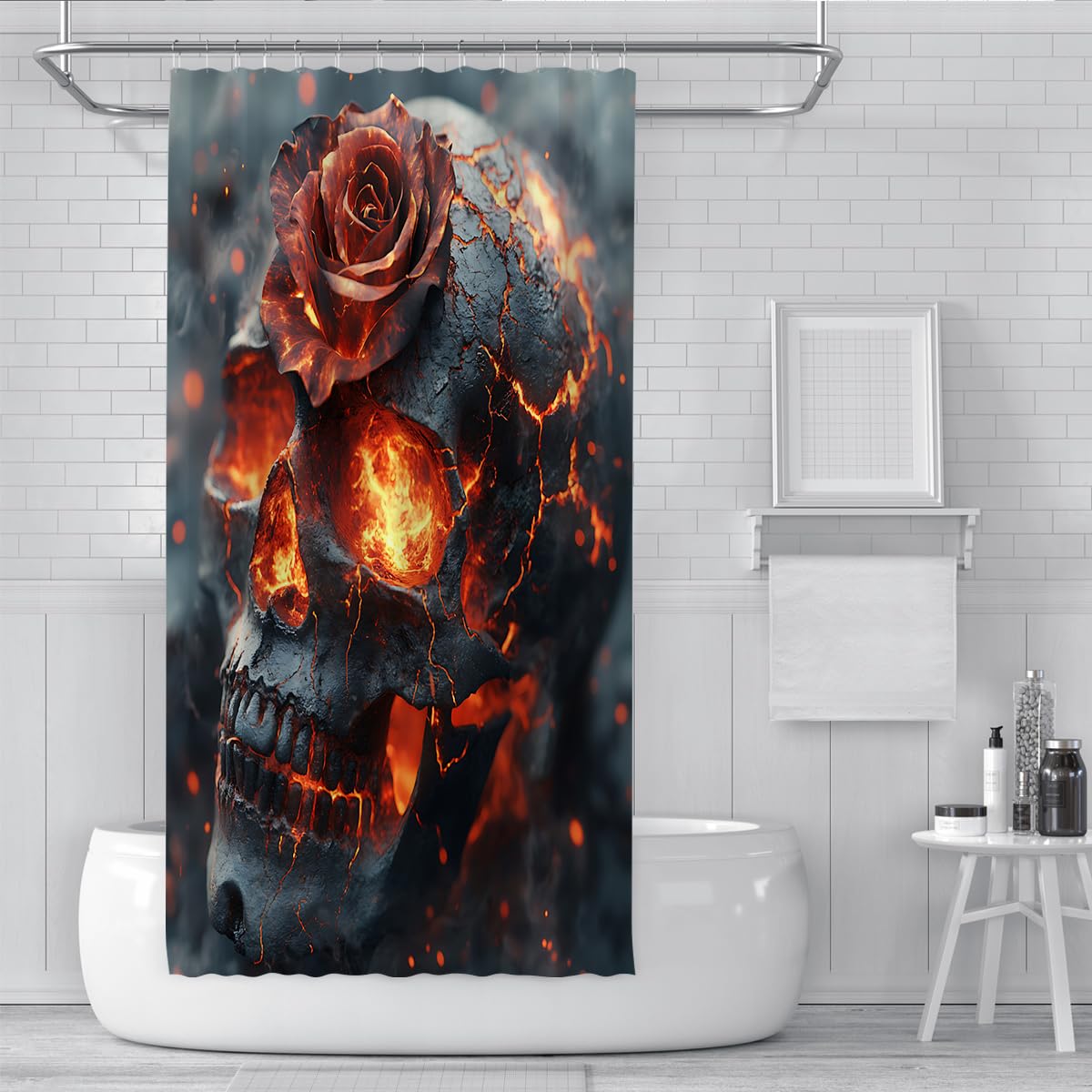 Tende Doccia Teschio Rosa Arancione Gotico Halloween Bagno 200x200cm