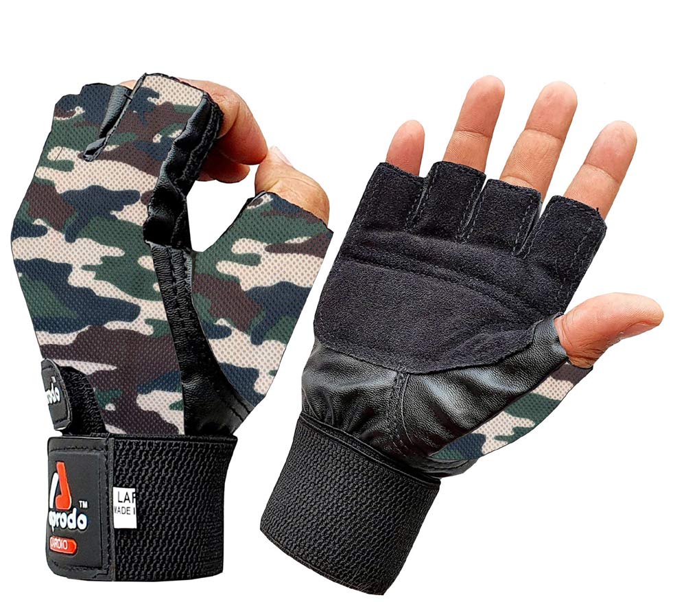 Aprodo Leather Palm Gym Gloves with Wrist Support + Double Stitched (Camouflage, Medium) (B08GJ35LN2) Amazon Price History, Amazon Price Tracker