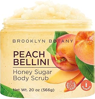 Brooklyn BotanyPeach Bellini Honey Sugar Scrub for Body 20 oz – Deeply Hydrating and Gently Exfoliating Body Scrub for Women and Men – Moisturizing and Nourishing the Skin