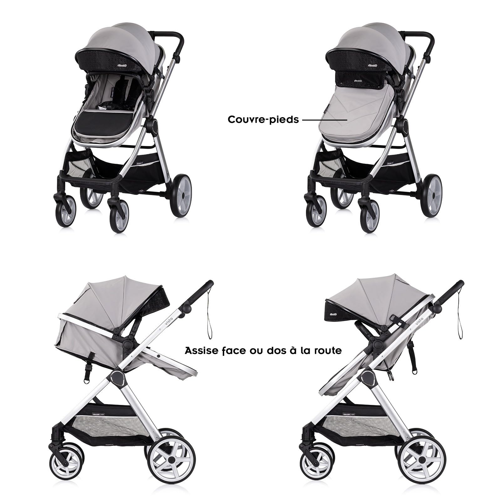 VISTA Poussette combinée jusqu'à 22 kg nacelle souple + assise classique Gris sans cosy