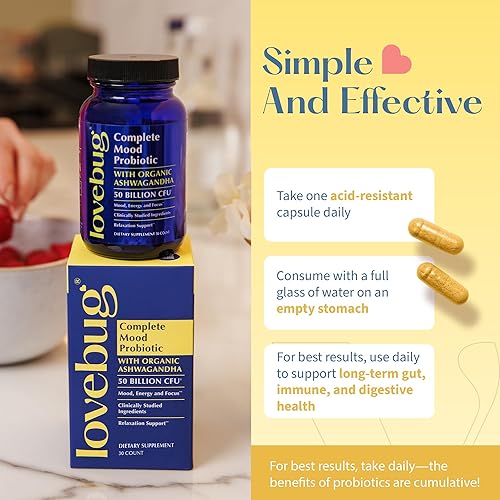 Miniatura 7 de LoveBug Probióticos completos para el estado de ánimo para mujeres, 50 mil millones de UFC, 10 cepas clínicamente estudiadas, probiótico